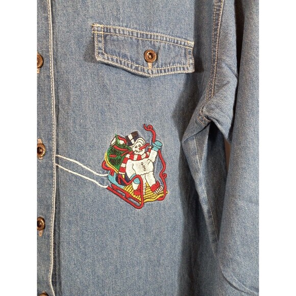 Nut Cracker Womens Christmas Theme Embroidered Long Sleeve Denim Shirt Size L - Picture 3 of 8